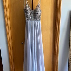 Gray jeweled prom dress